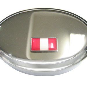 Thin Bordered Peru Flag Oval Trinket Jewelry Box